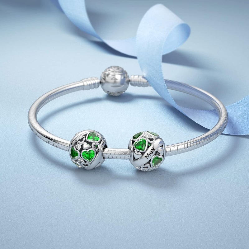DALARAN Birthstone Charms for Charms Bracelet 925 Sterling Silver Heart Bead Happy Birthday Charms for Women - Image 2